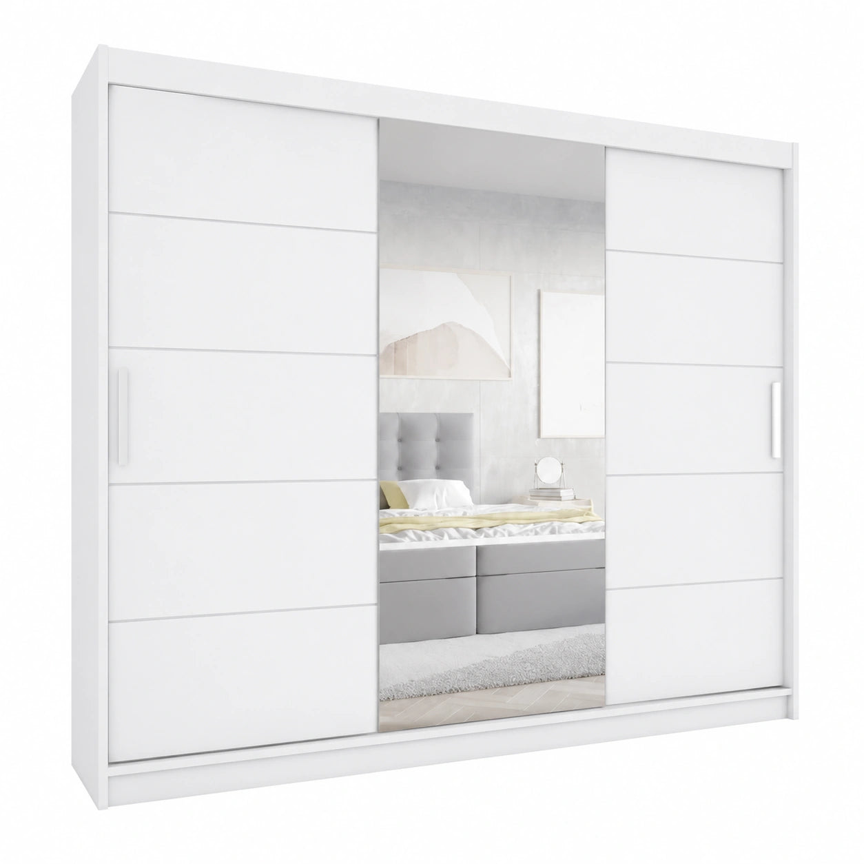 Großer Schiebetür-Kleiderschrank mit Spiegel, 250 cm, Weiß