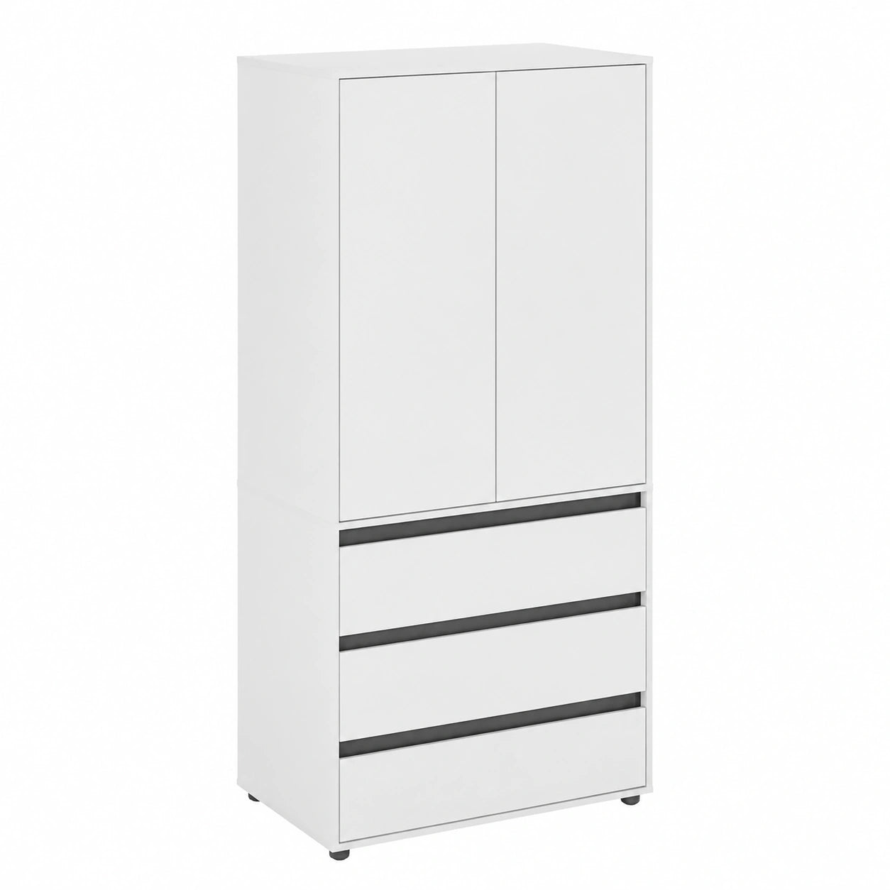 KOMTO Weißer Kinder- und Schlafzimmer-Schrank mit 2 Türen & 3 Schubladen, Mehrzweck-Garderobenschrank, 90x192x53 cm