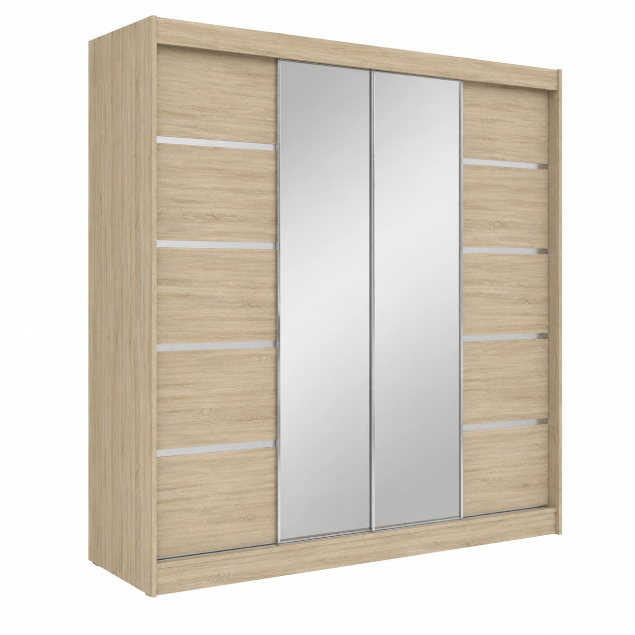 Geräumiger Sonoma Kleiderschrank mit Spiegel und Schiebetüren 150x200x58 cm
