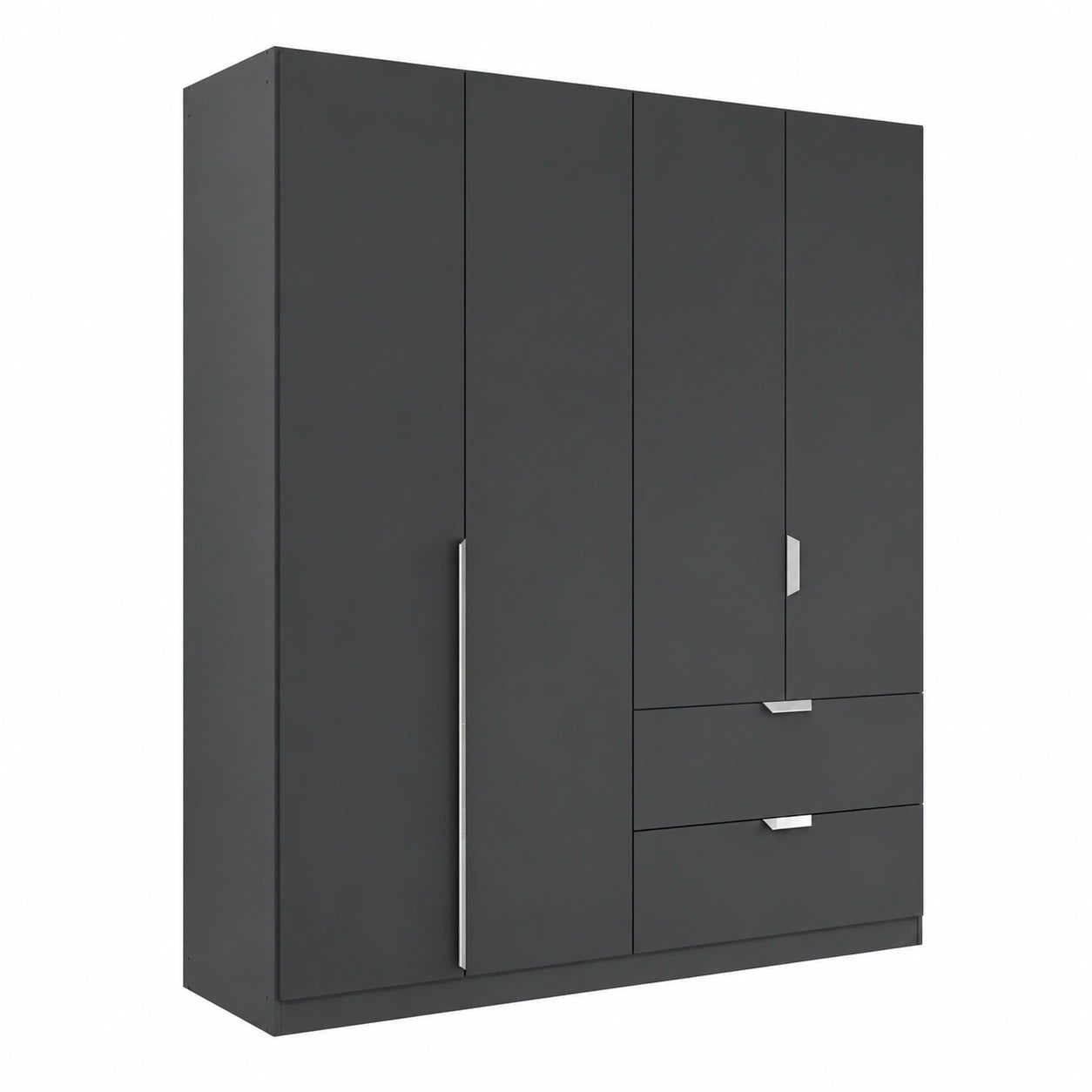 Rauch Möbel Glamour Drehtürenschrank mit Hochglanz-Effekt, Grau/Schwarz, 4-türig, inkl. Kleiderstangen und Schubladen, 181x210x54 cm