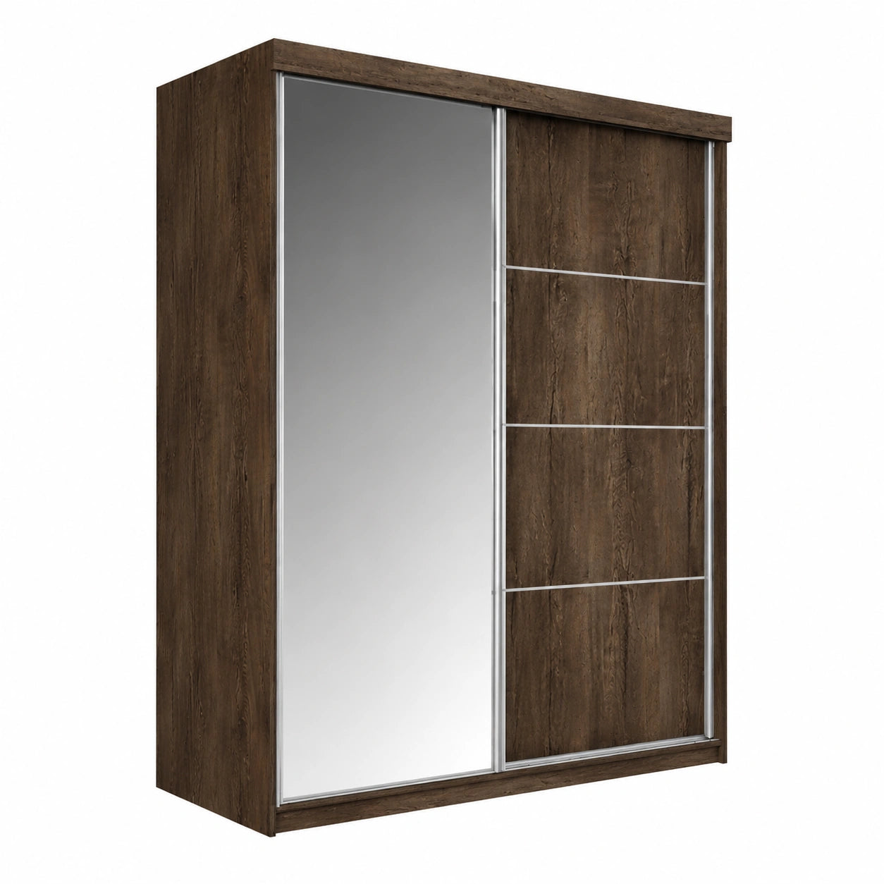 Moderner Mehrzweck-Kleiderschrank mit Spiegel - Dunkle Esche, 150x200x62 cm