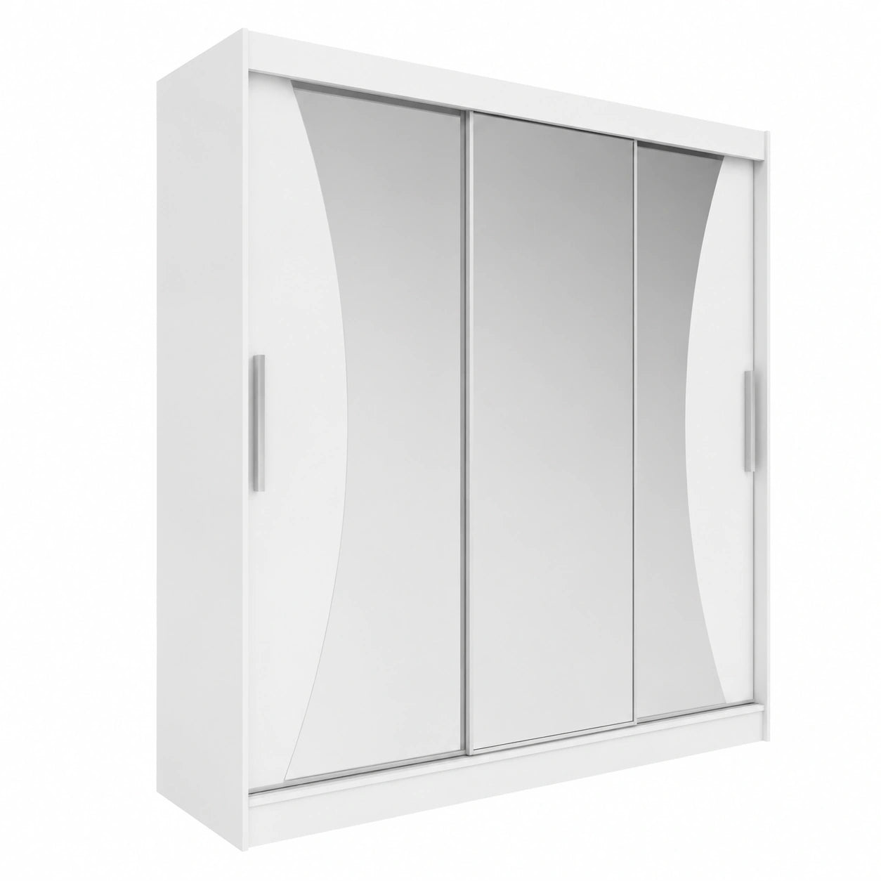 Moderner Kleiderschrank mit Spiegel und Schiebetüren, Weiß, 250x215x58 cm