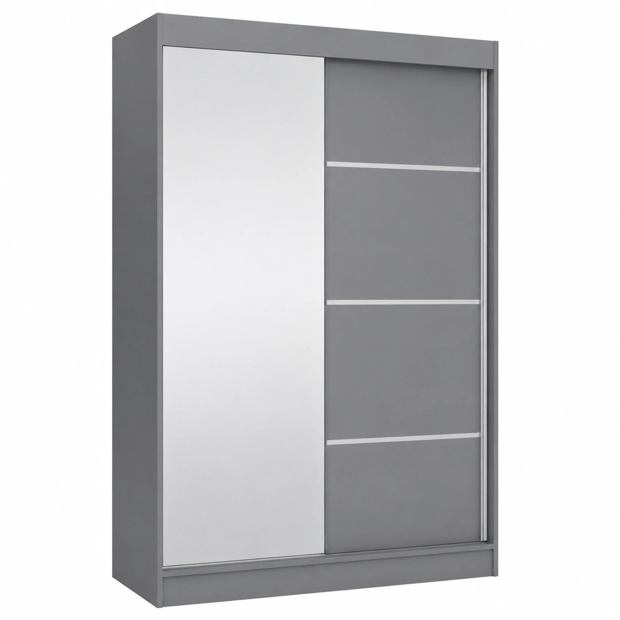 Brent - Moderner grauer Kleiderschrank Tom mit Spiegel, 120cm Breite, inklusive Kleiderstange und Regalböden