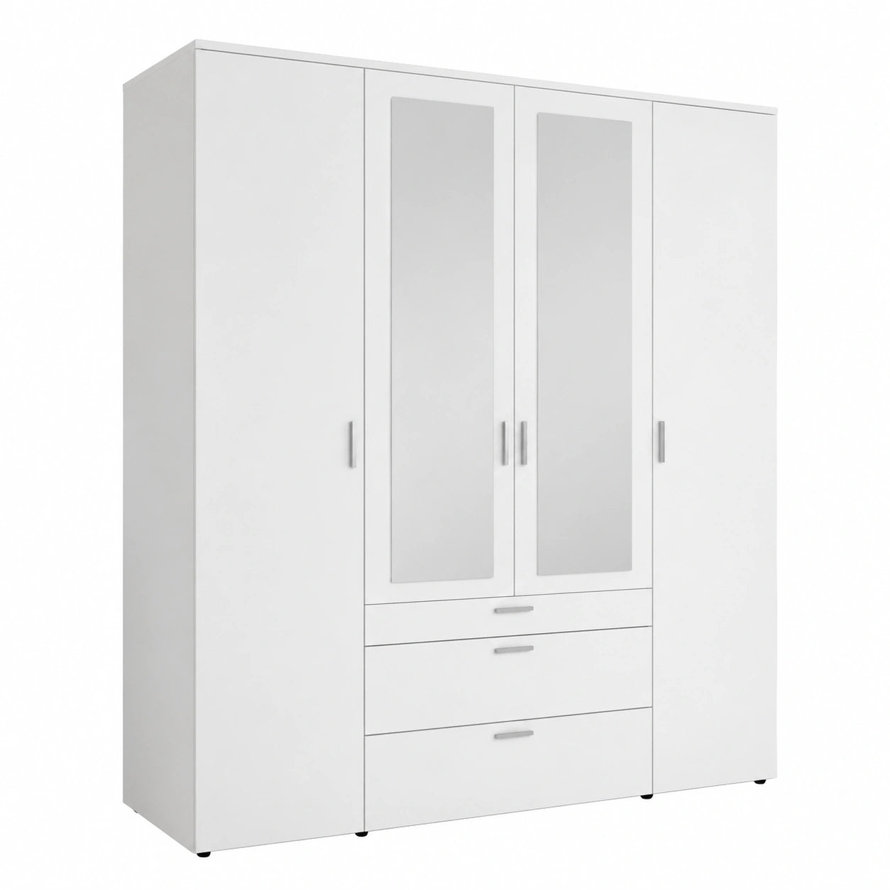 Moderner VESALA Kleiderschrank in Weiß mit Spiegeltüren - Geräumiger 4-türiger Schrank für das Schlafzimmer