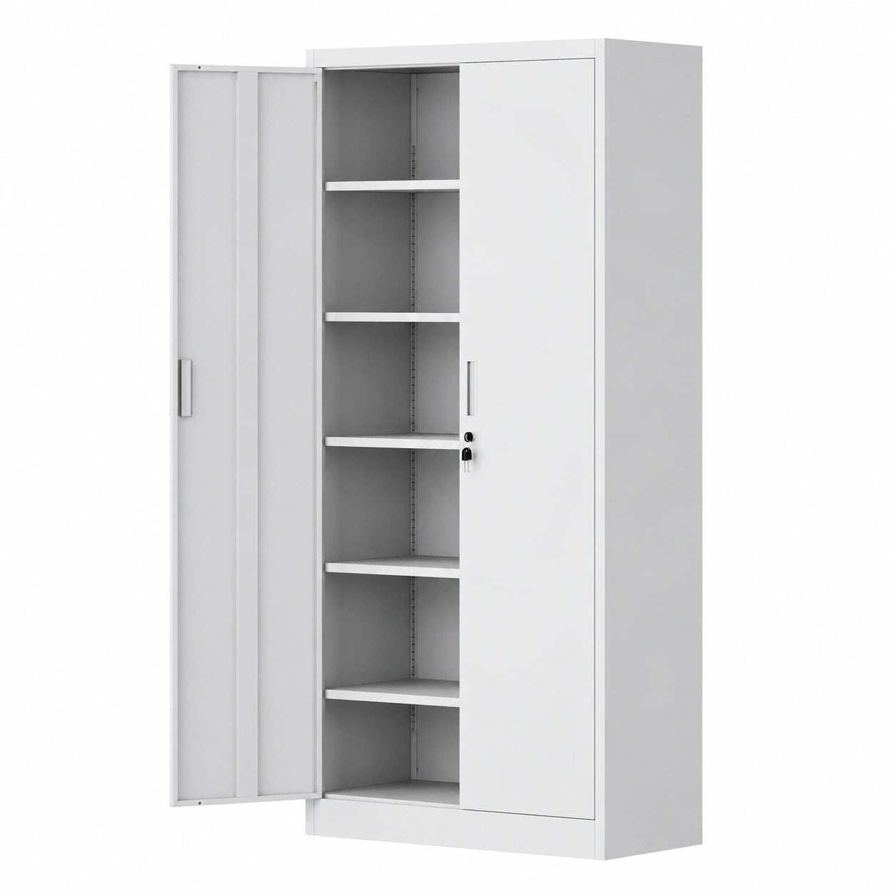 Metall-Büroschrank mit abschließbaren Türen & 5 Flexiblen Regalböden, 180x80x40cm, Weiß