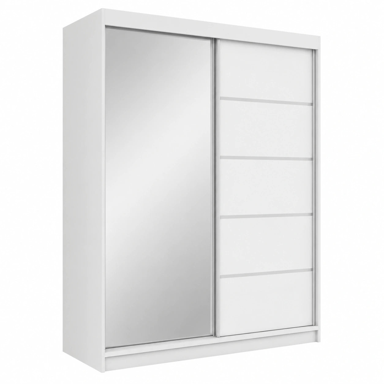 A&J MöbelLand Schwebetürenschrank mit Spiegel, 2-türiger Kleiderschrank, Garderobe 160 cm, Weiß