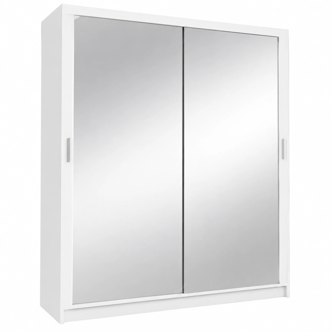 Moderner weißer Schiebetür-Kleiderschrank mit Spiegel, 100x216x62 cm, 2 Kleiderstangen für Schlafzimmer