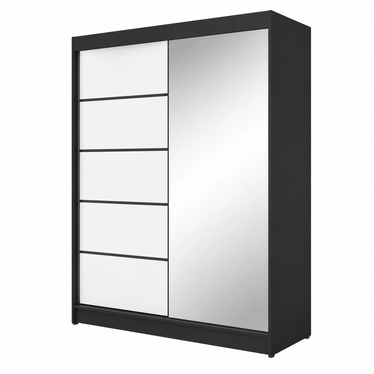 Großer Kleiderschrank mit Spiegel, Schiebetüren, 180 cm, Schwarz/Weiß