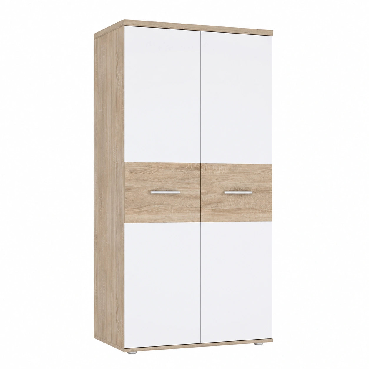 Moderner Kleiderschrank für Kinderzimmer, 2-türig, skandinavischer Stil, Sonoma Eiche/Weiß, 80x189x53 cm