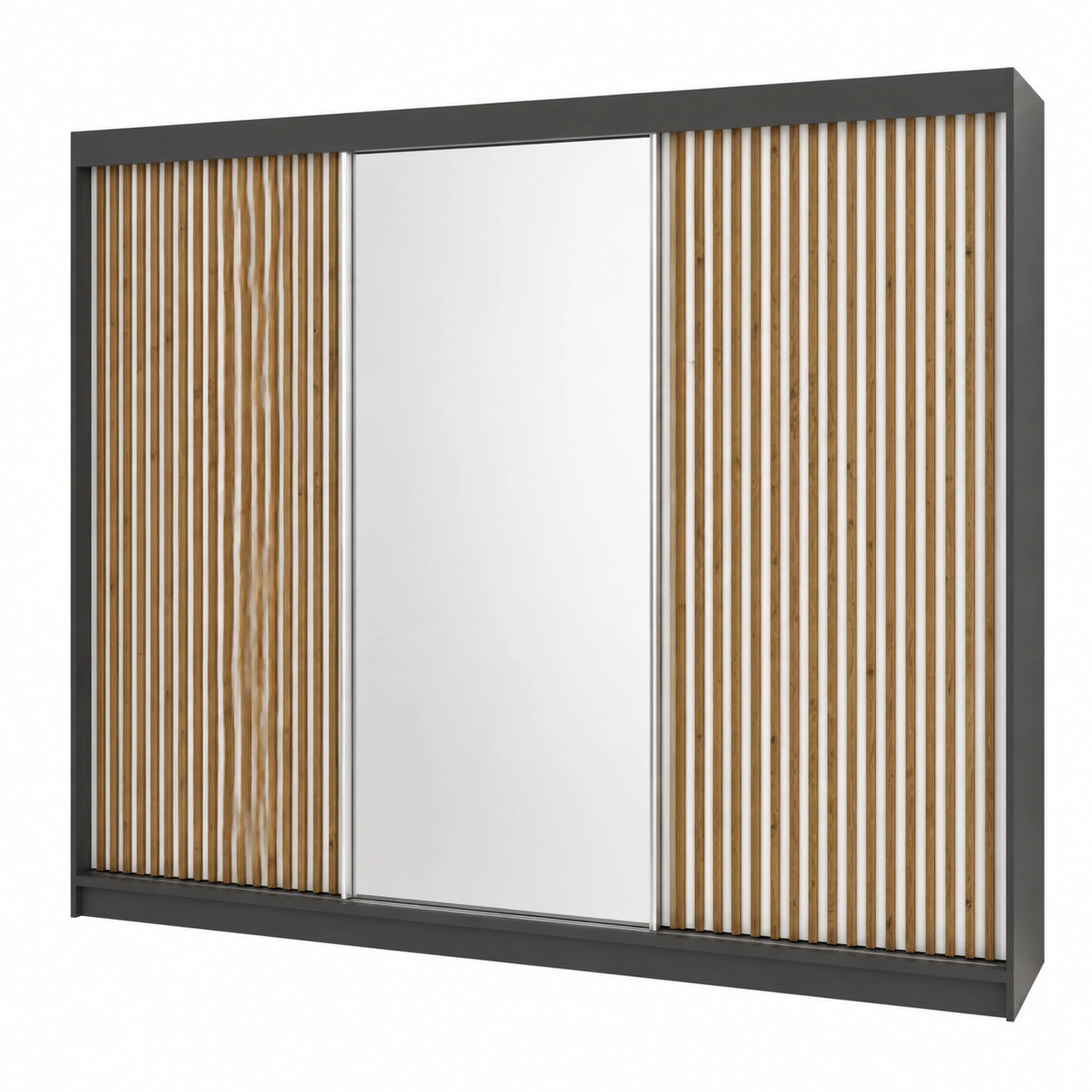 Moderner Schwebetürenschrank FARA mit Spiegel und Schubladen, 3-türig, 200 cm, Schwarz