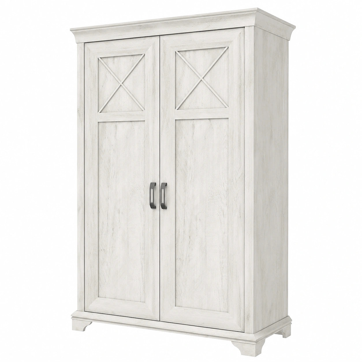 FORTE KASHMIR Kleiderschrank im Landhausstil, 2-türig, Einlegeböden und Kleiderstange, Pinienholz Weiß, 123x210x66 cm