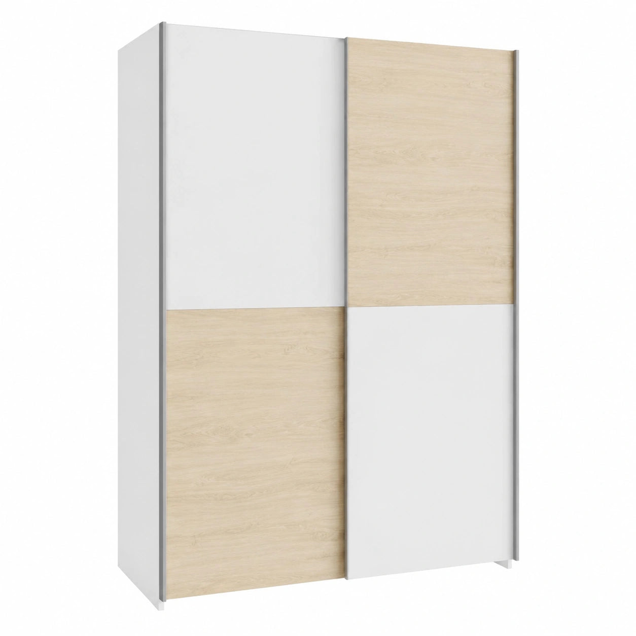 Moderner Schwebetürenschrank mit Eichen- und Weißdekor, 120 cm