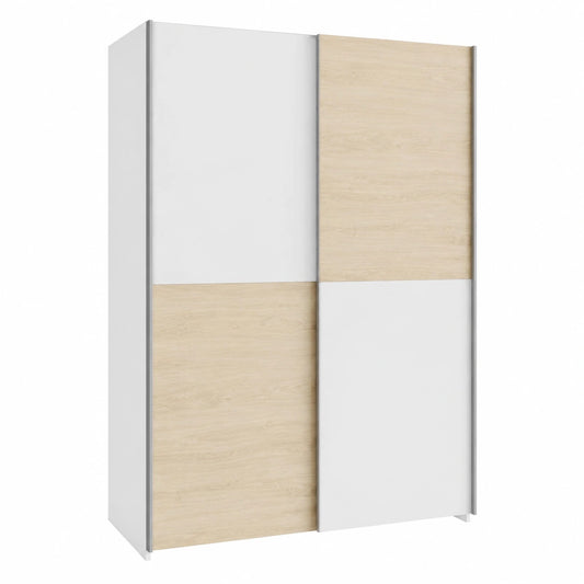 Moderner Schwebetürenschrank mit Eichen- und Weißdekor, 120 cm