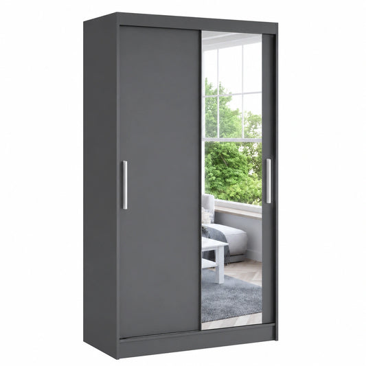 Moderner schwarzer Schiebetürenschrank mit Spiegel 100x200x58 cm - Ideal für Schlafzimmer
