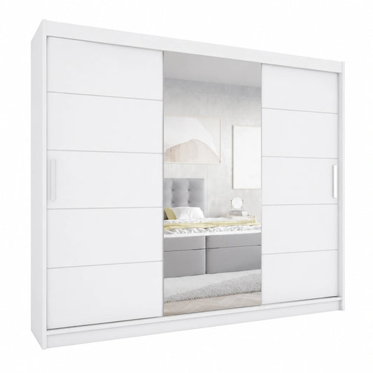 Großer Schiebetür-Kleiderschrank mit Spiegel, 250 cm, Weiß