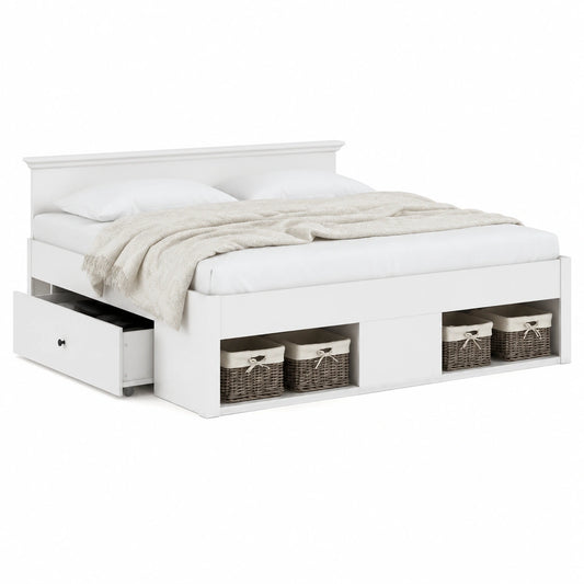 Komplettes Schlafzimmer-Set im Landhausstil, Weiß, mit Bett, Kleiderschrank und Nachttisch