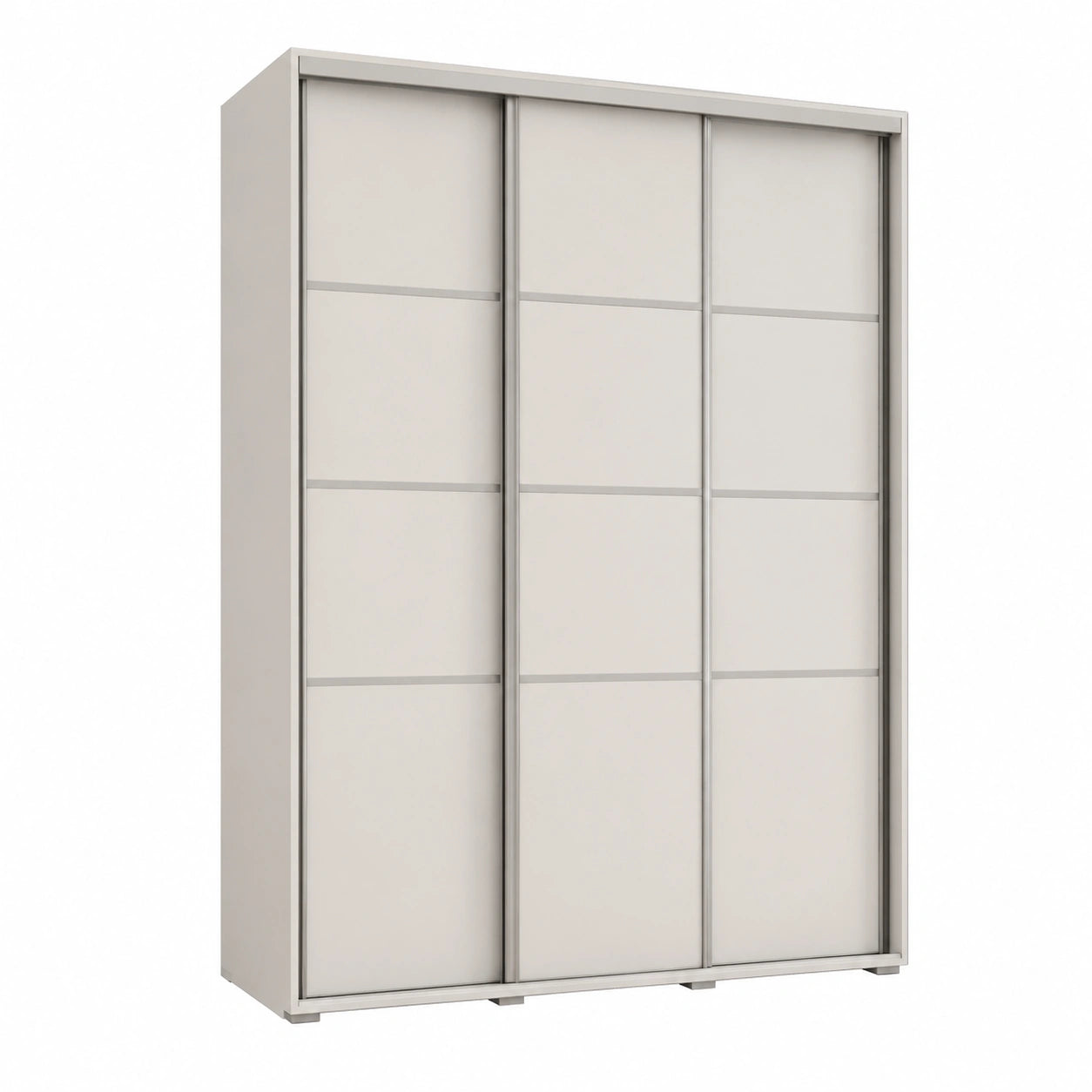 Moderner Kleiderschrank Davos 4 mit Schiebetüren, 150 cm - Weiß/Silber - Inklusive Kleiderstange und Regale