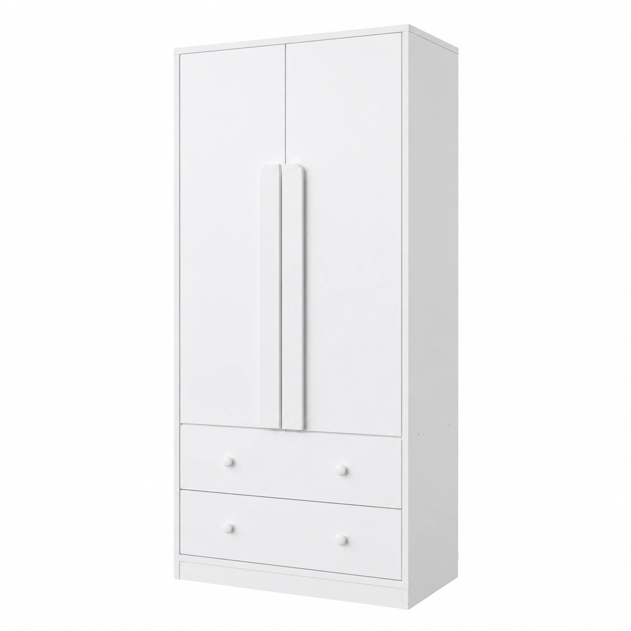 Moderner 70cm Kleiderschrank mit Doppeltür und Schubladen, Weiß