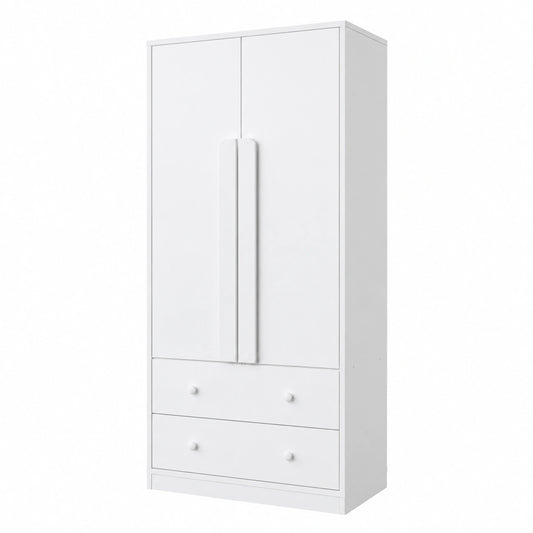 Moderner 70cm Kleiderschrank mit Doppeltür und Schubladen, Weiß