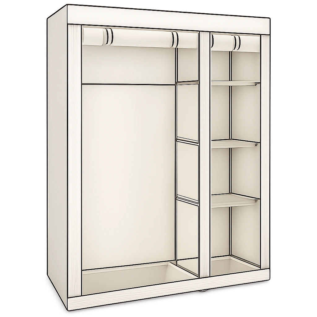 Stoff-Kleiderschrank mit Kleiderstange und Regalfächern, faltbar, 110 x 45 x 175 cm, Beige