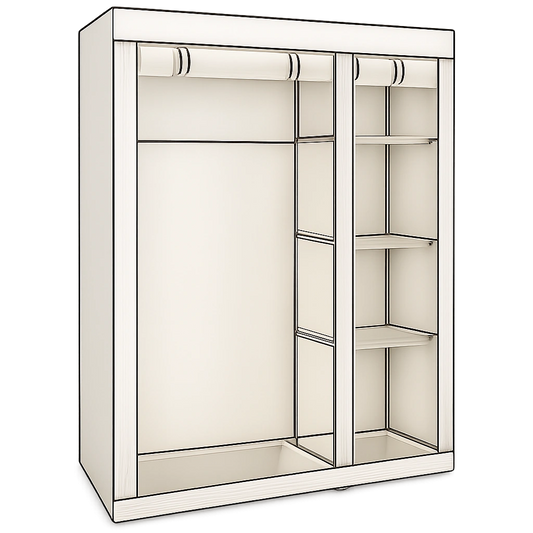 Stoff-Kleiderschrank mit Kleiderstange und Regalfächern, faltbar, 110 x 45 x 175 cm, Beige