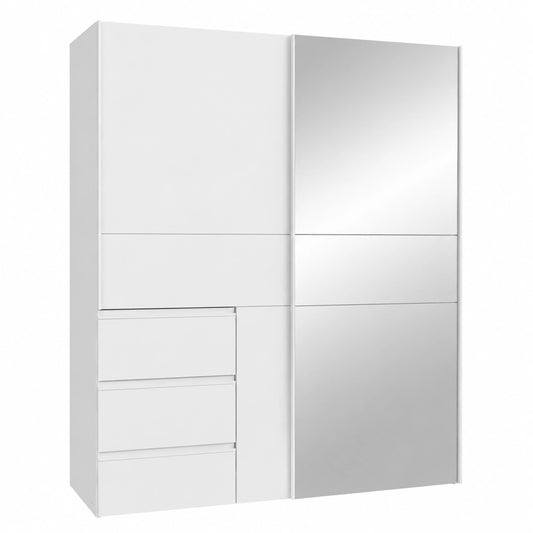 Moderner Schwebetürenschrank WINN 2 in Weiß mit Spiegel und Schubladen - 170x200x61,2 cm