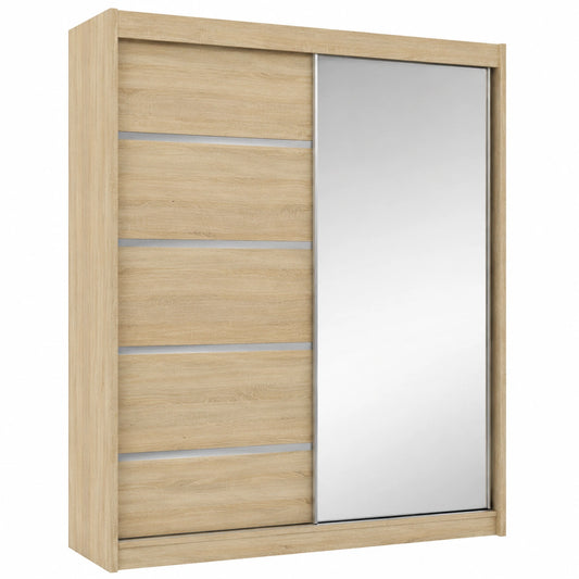 Moderner Kleiderschrank mit Spiegel und Schiebetüren, 120 cm, Farbton Sonoma