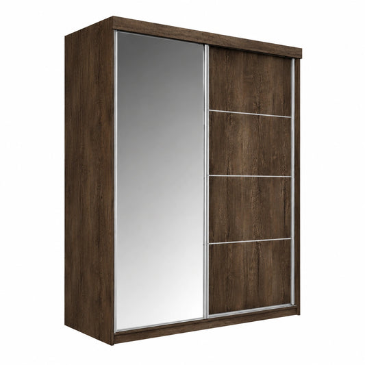 Moderner Mehrzweck-Kleiderschrank mit Spiegel - Dunkle Esche, 150x200x62 cm
