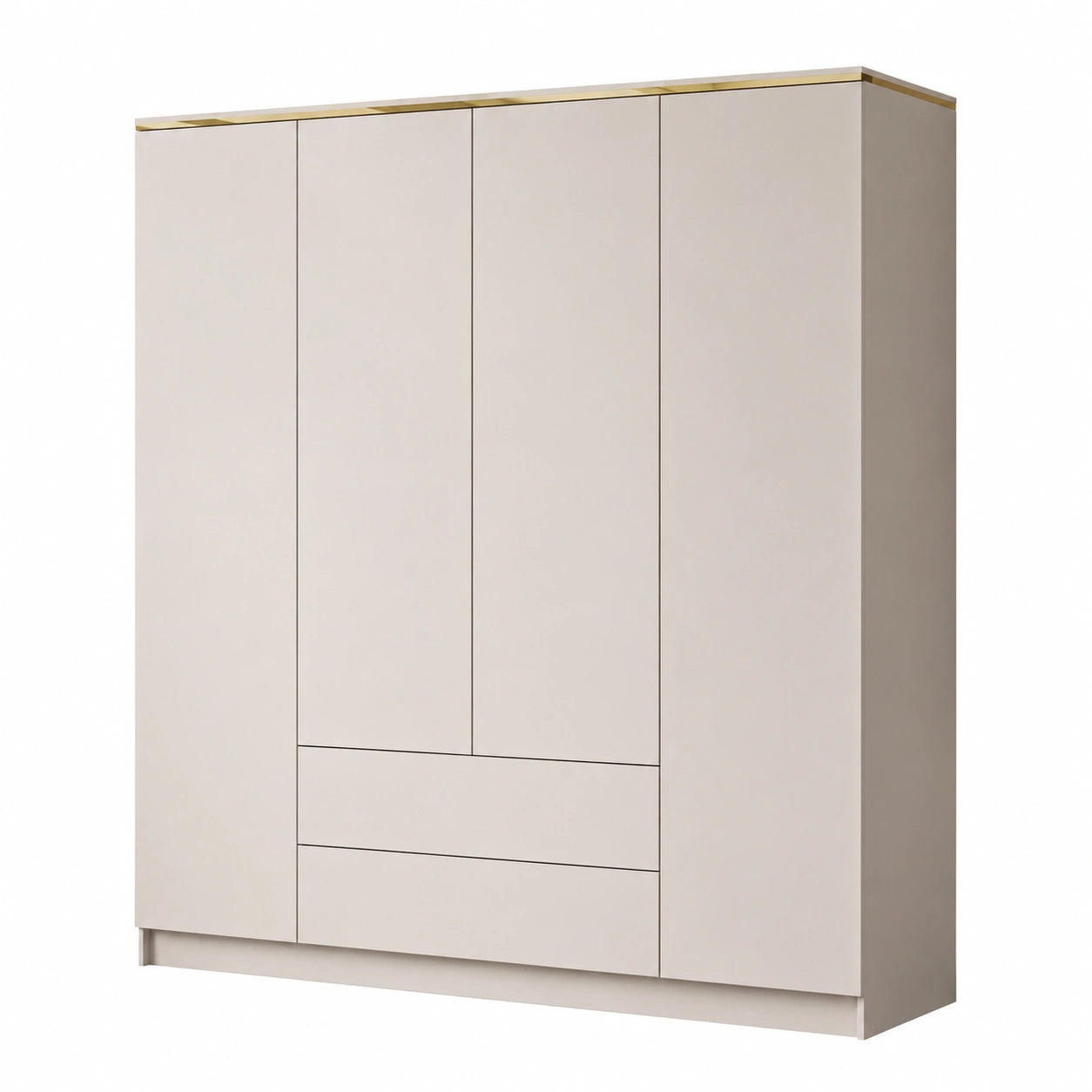 Lookway Kleiderschrank Aurora mit 4 Türen und 2 Schubladen, Kaschmir, Goldakzente, Spiegelfunktion, Breite 200 cm