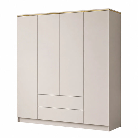 Lookway Kleiderschrank Aurora mit 4 Türen und 2 Schubladen, Kaschmir, Goldakzente, Spiegelfunktion, Breite 200 cm