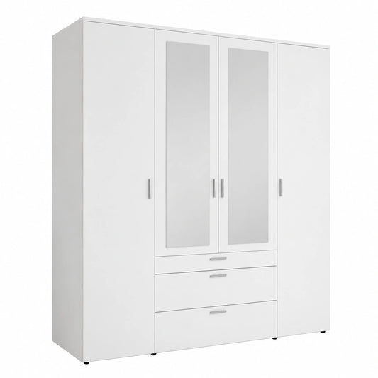 Moderner VESALA Kleiderschrank in Weiß mit Spiegeltüren - Geräumiger 4-türiger Schrank für das Schlafzimmer