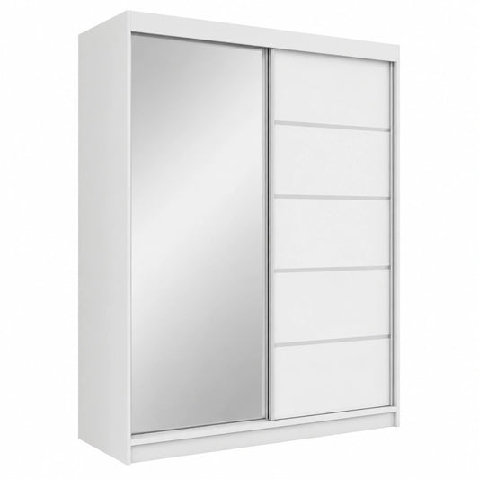 A&J MöbelLand Schwebetürenschrank mit Spiegel, 2-türiger Kleiderschrank, Garderobe 160 cm, Weiß