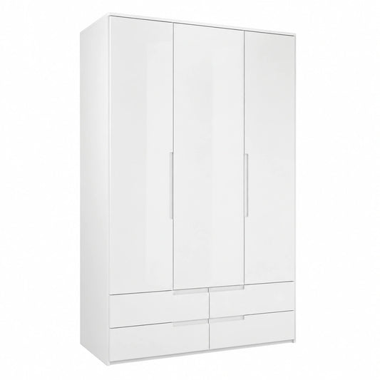 Moderner Drehtürenschrank mit Hochglanz-Optik und großem Stauraum, Weiß, 126x208x57 cm