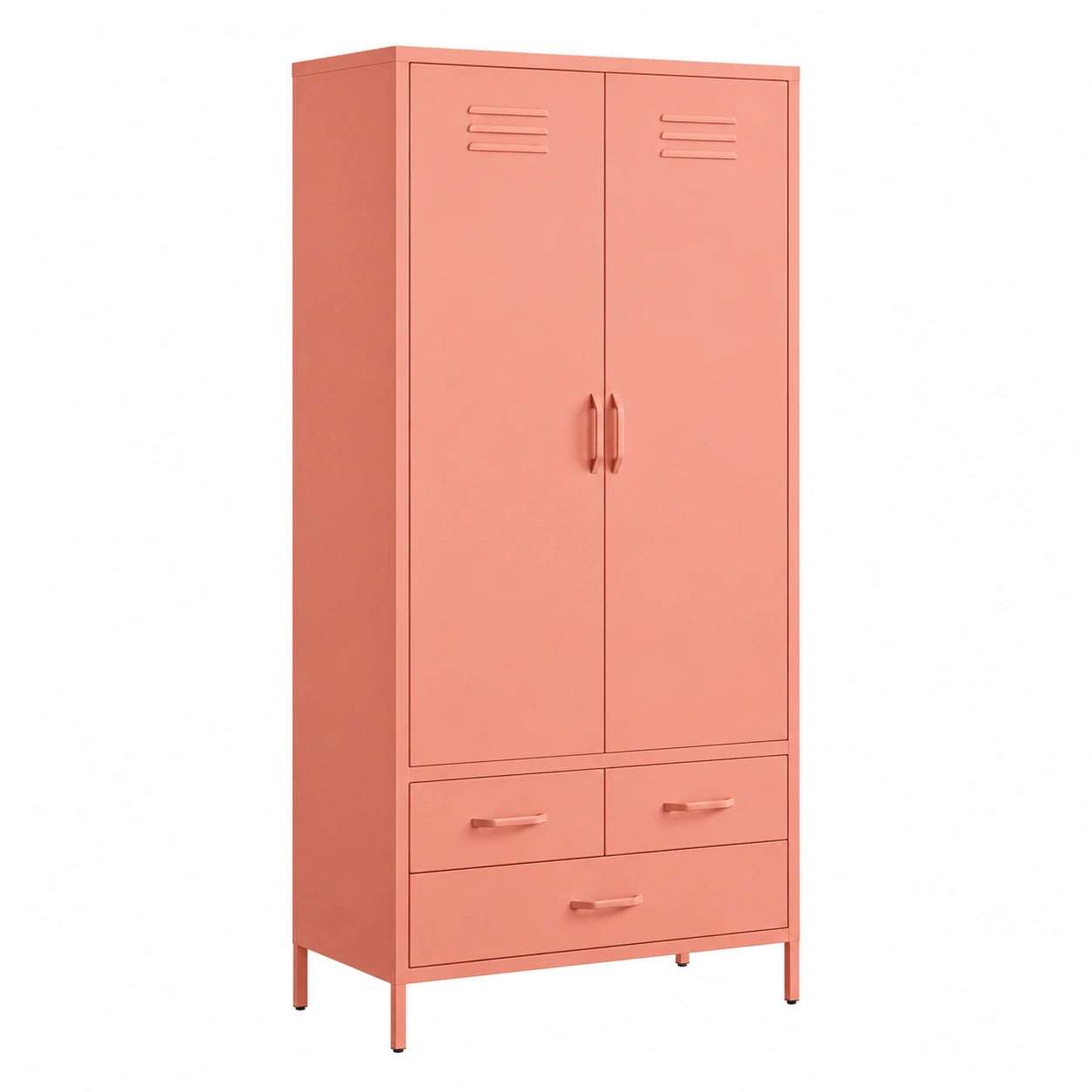 Moderner Terrakotta-Metallkleiderschrank mit 6 Fächern, 2 Stangen & 3 Schubladen – 80 cm Breite