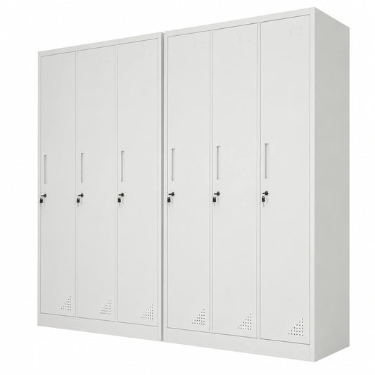 PROREGAL Metall Spindschrank mit 3 Abteilen und Kleiderhaken, 180x90x50cm, Lichtgrau