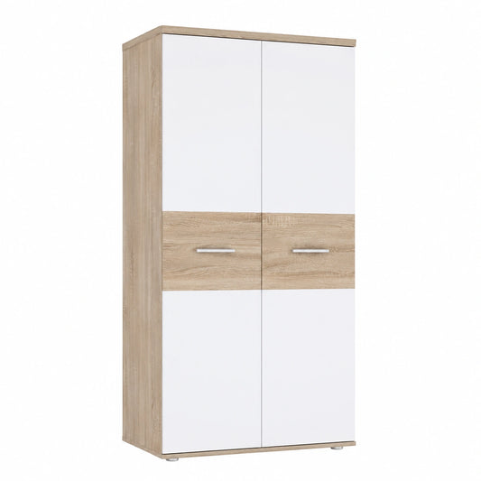 Moderner Kleiderschrank für Kinderzimmer, 2-türig, skandinavischer Stil, Sonoma Eiche/Weiß, 80x189x53 cm