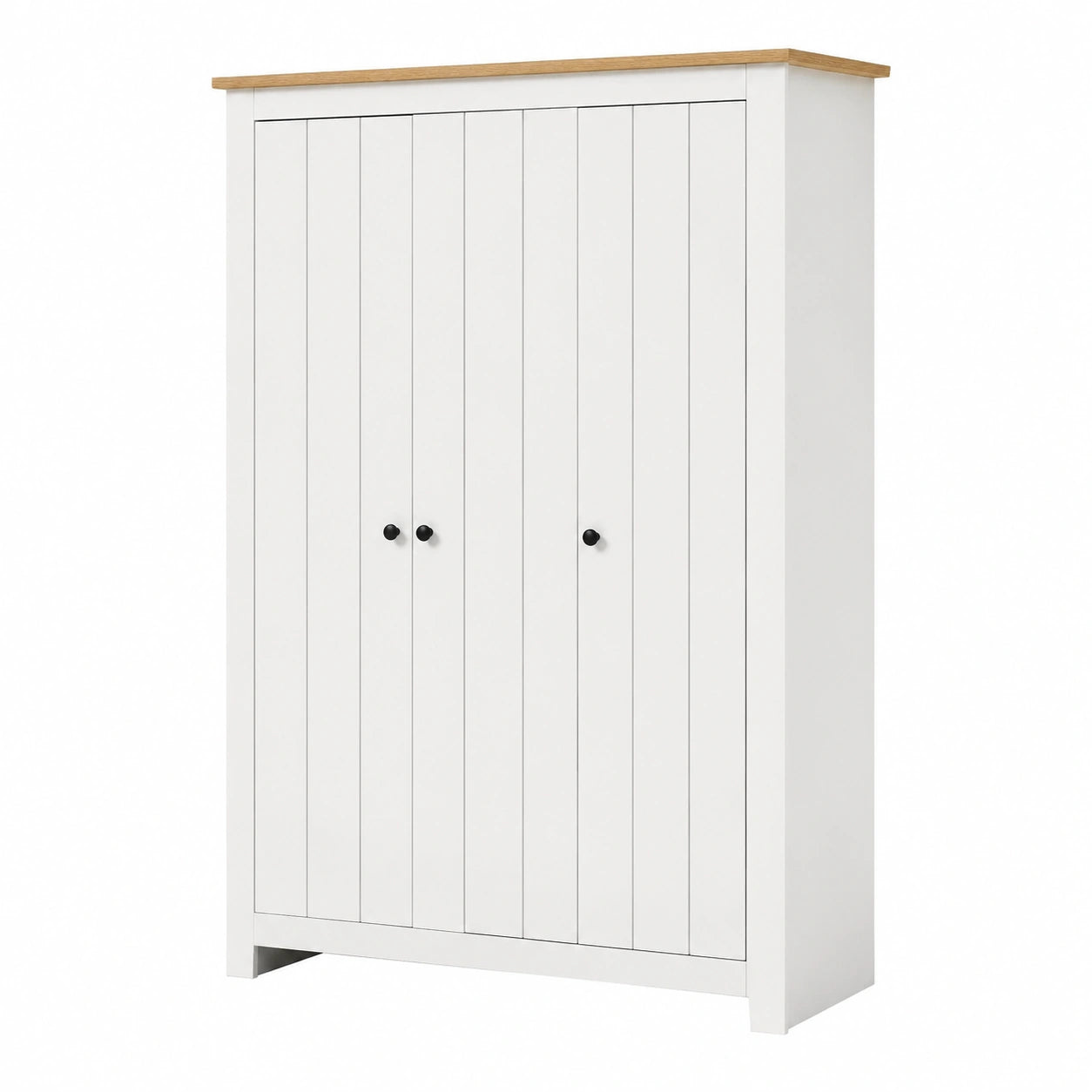 Moderner Kleiderschrank mit 3 Türen, weiß/Eicheoptik für Schlafzimmer, 175x120x52 cm