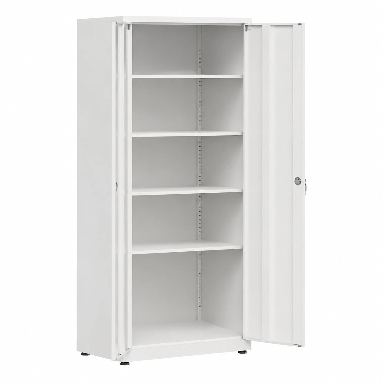 Stahlschrank mit Schloss, Büroschrank 2-türig, 4 verstellbare Böden, Weiß, 181,5x80x40 cm