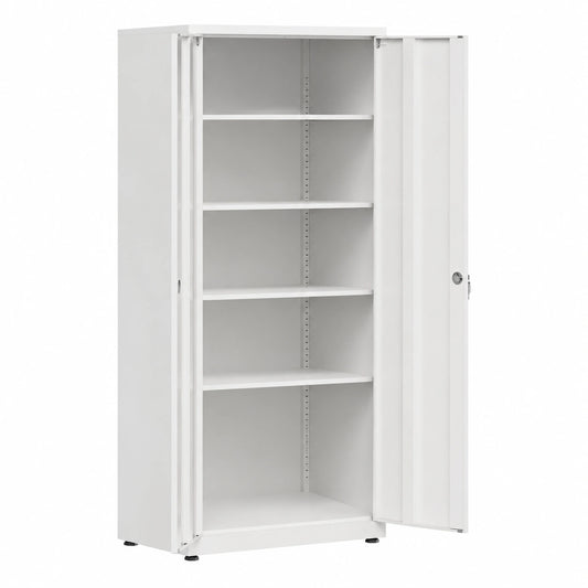 Stahlschrank mit Schloss, Büroschrank 2-türig, 4 verstellbare Böden, Weiß, 181,5x80x40 cm