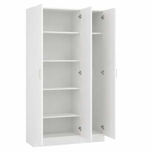 Dmora - Mehrzweckschrank Beaumont, 3-Türer, Weiß, 109x37x180 cm, mit Schuhregal und Besenhalter