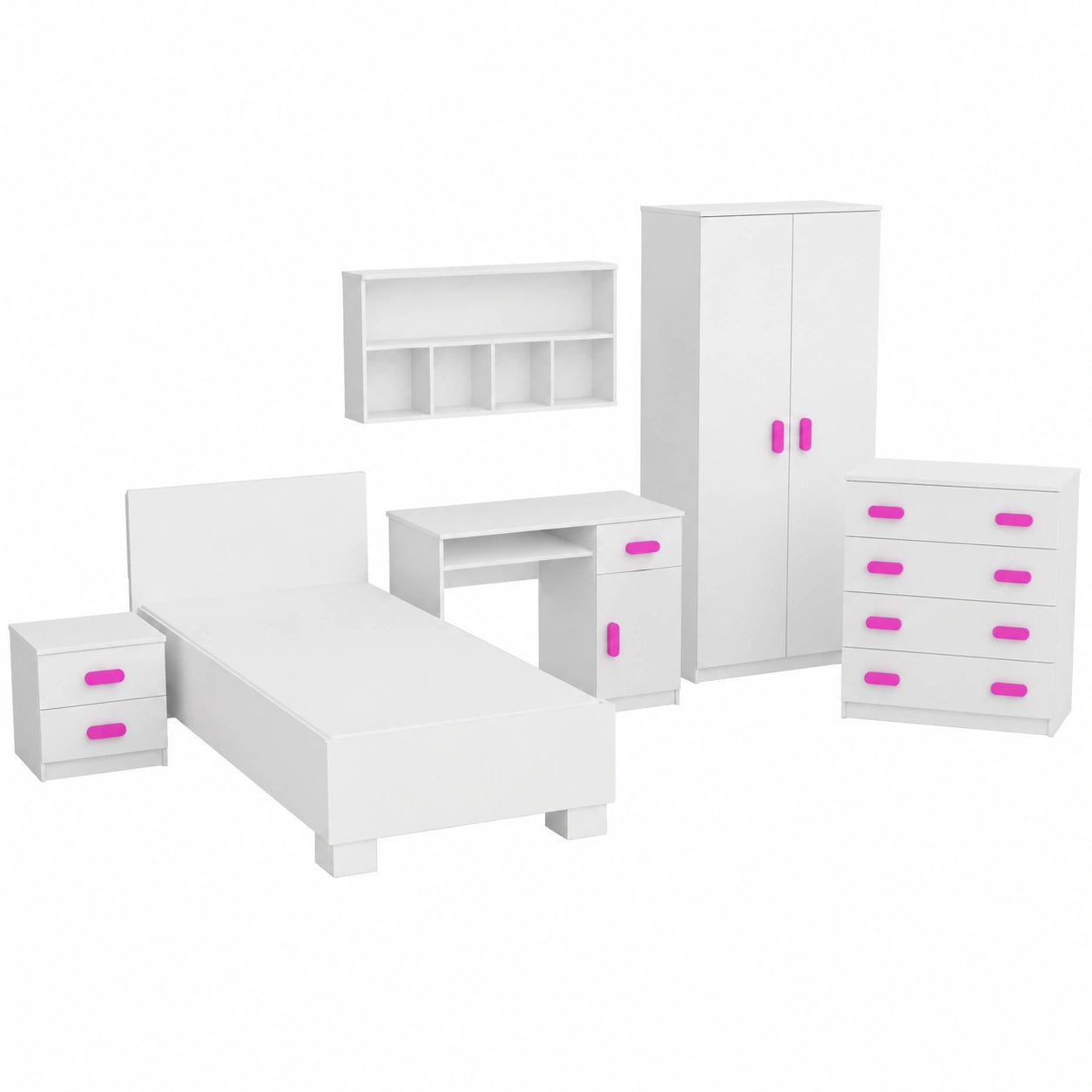 Kindermöbel-Set Jonas I 01 - Skandinavischer Stil, Weiß/Rosa, Modernes Design