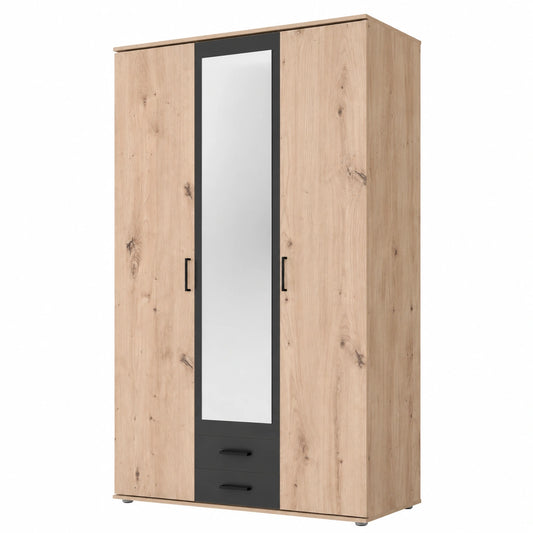 Moderner Kleiderschrank CHICAGO in Eichenoptik mit Anthrazit Akzenten, 120x197x54 cm