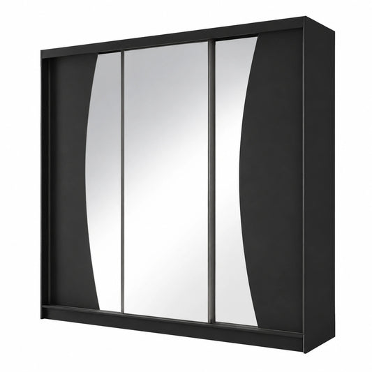 Vox - Moderner Kleiderschrank mit Spiegel und Schiebetüren, 240 cm, Schwarz Matt