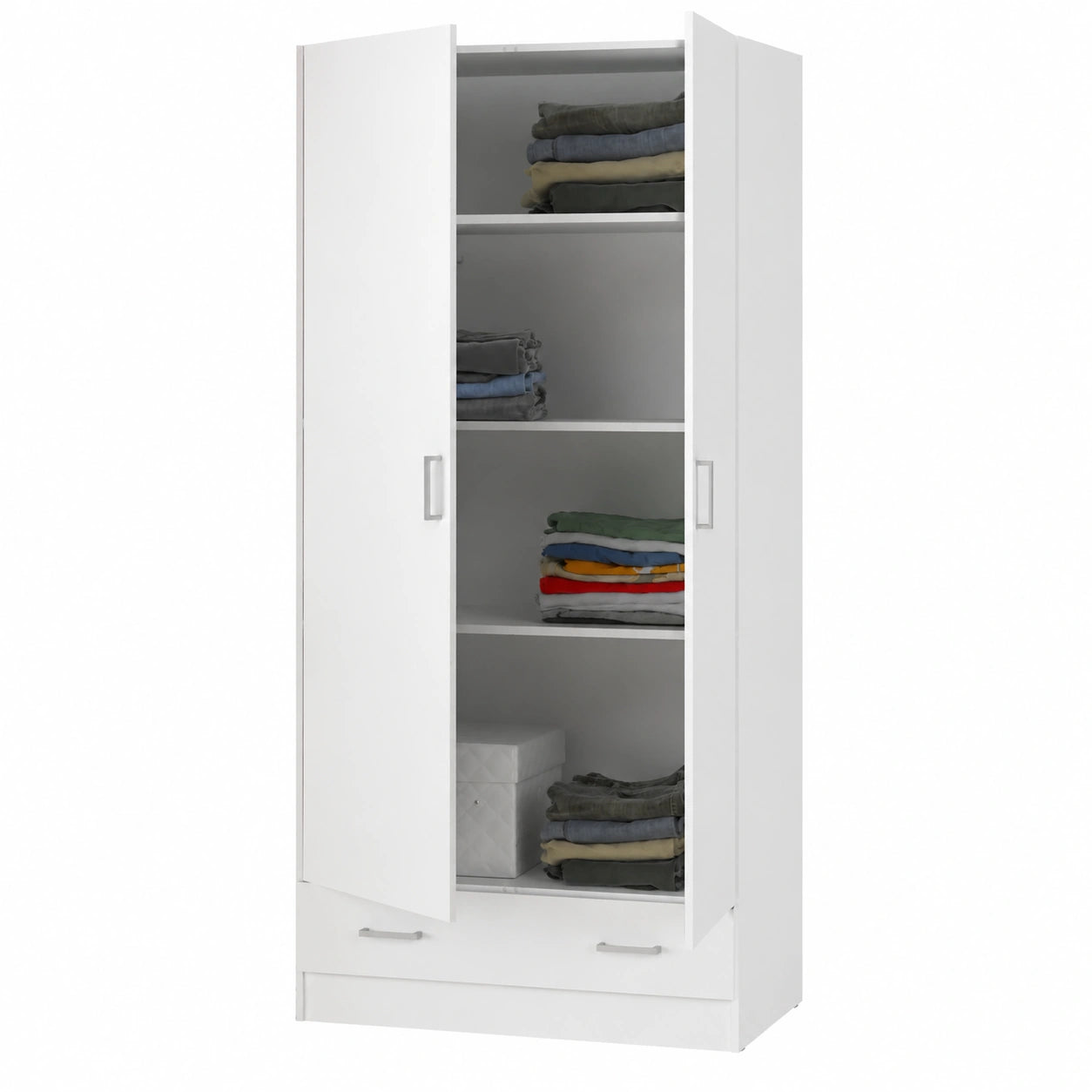 Moderner Kleiderschrank Audette mit 2 Türen, Schlafzimmermöbel, 79x36x170 cm, Weiß