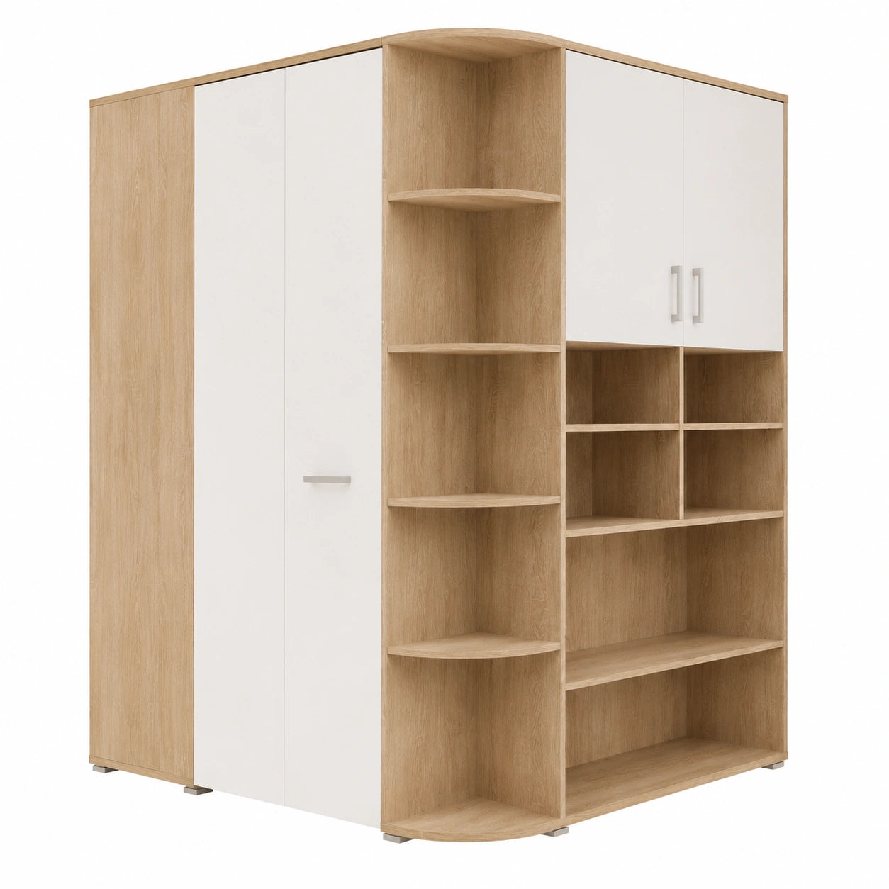 Stella Trading CORNER Großer Eckkleiderschrank für Jugendzimmer, Sonoma Eiche, Weiß - 146x198x133 cm