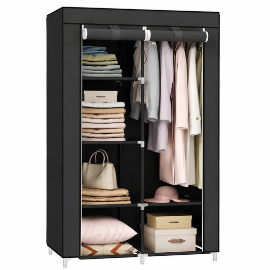 Vielseitiger SONGMICS Textilschrank mit 6 Regalen, schwarz, 88 x 45 x 168 cm