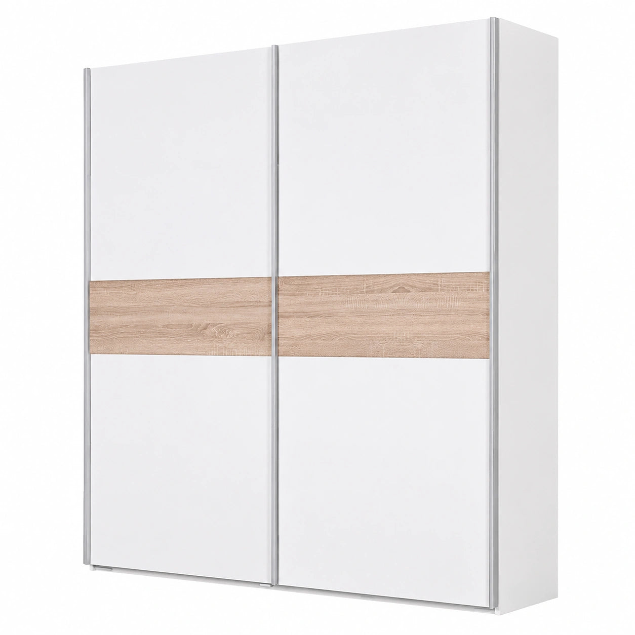 Moderner Schwebetürenschrank mit großem Stauraum und Eiche Sonoma Akzent - Weiß, 170 x 195 x 58 cm