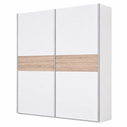 Moderner Schwebetürenschrank mit großem Stauraum und Eiche Sonoma Akzent - Weiß, 170 x 195 x 58 cm