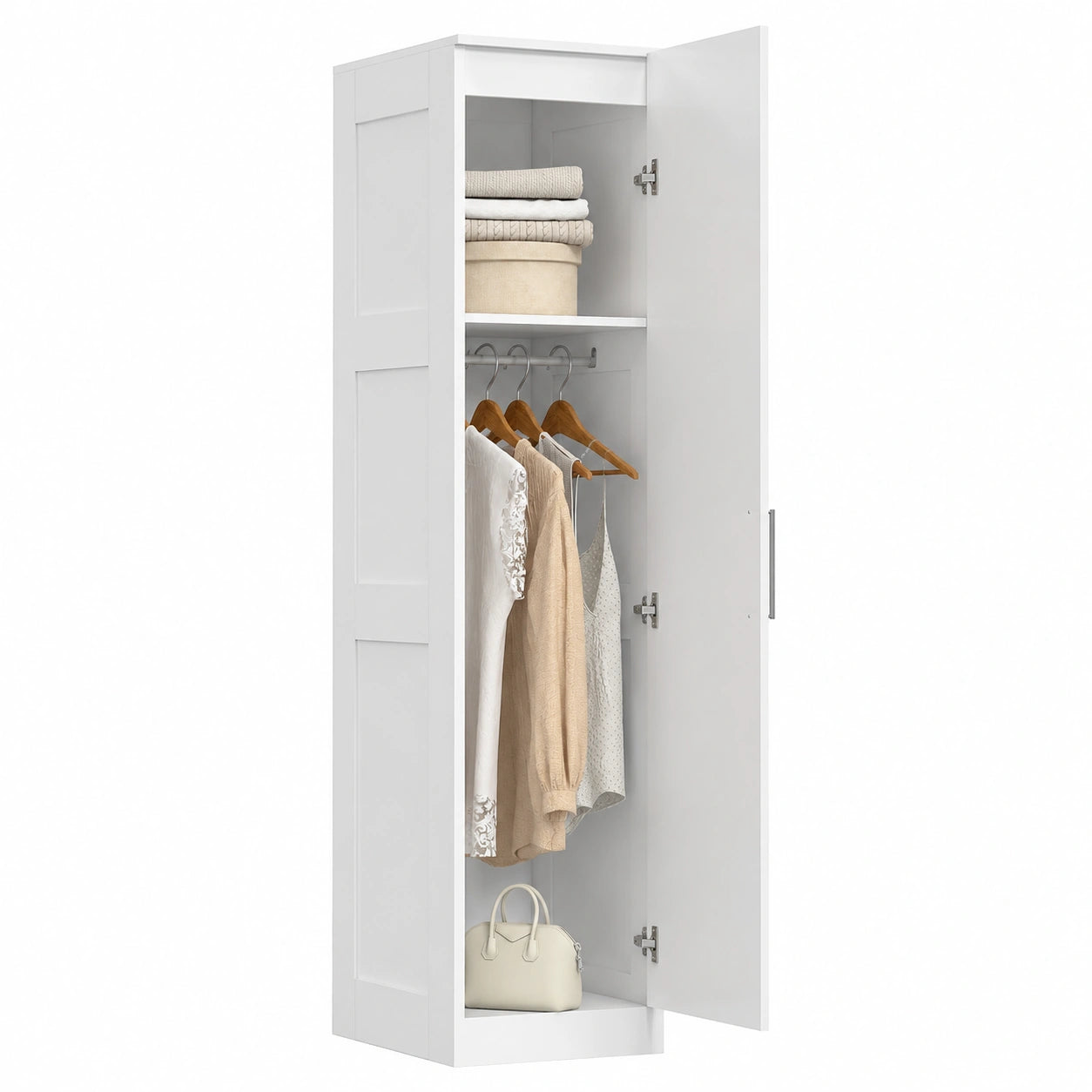 HOMCOM Mehrzweck-Garderobenschrank mit Soft-Close-Drehtüren, Kleiderstange und Regalfach, 40 x 52 x 180 cm, Weiß