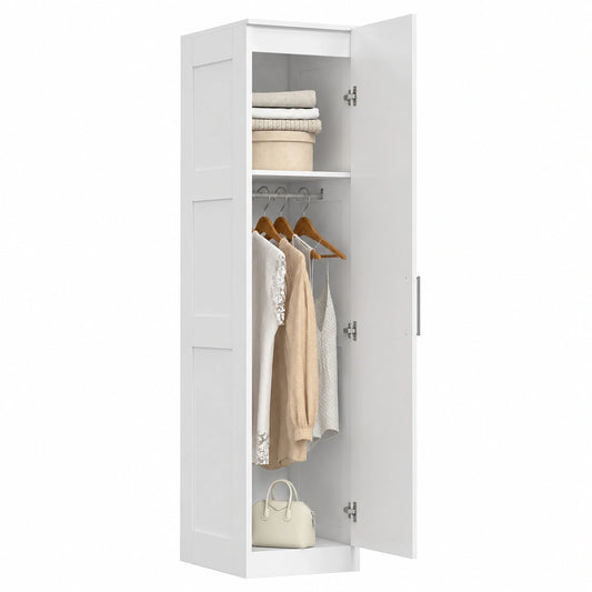 HOMCOM Mehrzweck-Garderobenschrank mit Soft-Close-Drehtüren, Kleiderstange und Regalfach, 40 x 52 x 180 cm, Weiß